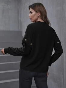 素色落肩T恤 - 黑色 - 查看 2