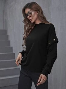 素色落肩T恤 - 黑色 - 查看 5