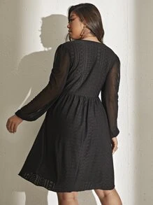 SHEIN Unity Đầm Plus Size Tương phản Mesh màu trơn Giải trí - màu đen - Xem 2