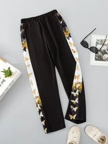 Niñas Pantalones con estampado de mariposa - Negro - Ver 1