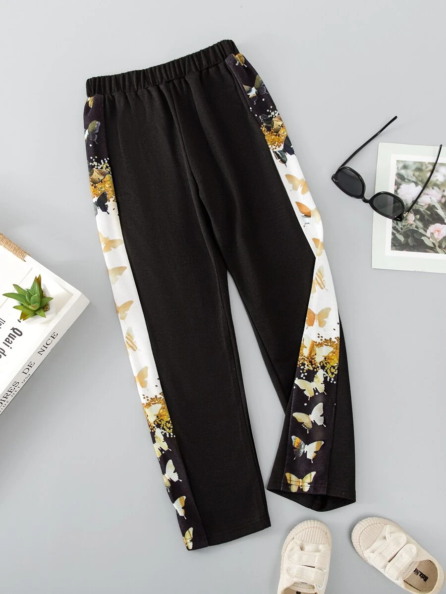 Niñas Pantalones con estampado de mariposa - Negro - Ver 1