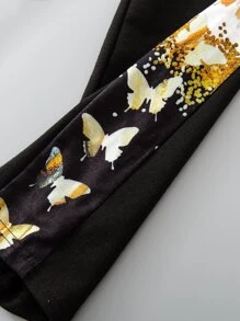 Niñas Pantalones con estampado de mariposa - Negro - Ver 3