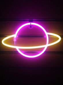1 pieza Luz de neón en forma de planeta LED con gancho, alimentada por USB y batería, diseño en forma de Saturno, adecuada para mesa, habitación, pared, fiesta, dormitorios universitarios, sala de juegos, decoración de bodas, regalos de cumpleaños para amigos - Multicolor - Ver 2