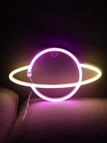 1 pieza Luz de neón en forma de planeta LED con gancho, alimentada por USB y batería, diseño en forma de Saturno, adecuada para mesa, habitación, pared, fiesta, dormitorios universitarios, sala de juegos, decoración de bodas, regalos de cumpleaños para amigos - Multicolor - Ver 4