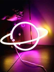 1 pieza Luz de neón en forma de planeta LED con gancho, alimentada por USB y batería, diseño en forma de Saturno, adecuada para mesa, habitación, pared, fiesta, dormitorios universitarios, sala de juegos, decoración de bodas, regalos de cumpleaños para amigos - Multicolor - Ver 5