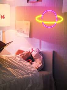 1 pieza Luz de neón en forma de planeta LED con gancho, alimentada por USB y batería, diseño en forma de Saturno, adecuada para mesa, habitación, pared, fiesta, dormitorios universitarios, sala de juegos, decoración de bodas, regalos de cumpleaños para amigos - Multicolor - Ver 6