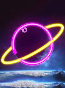 1 pieza Luz de neón en forma de planeta LED con gancho, alimentada por USB y batería, diseño en forma de Saturno, adecuada para mesa, habitación, pared, fiesta, dormitorios universitarios, sala de juegos, decoración de bodas, regalos de cumpleaños para amigos - Multicolor - Ver 7
