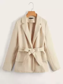 SHEIN Áo khoác ngoài nữ Thắt lưng màu trơn Thanh lịch - Màu be - Xem 1
