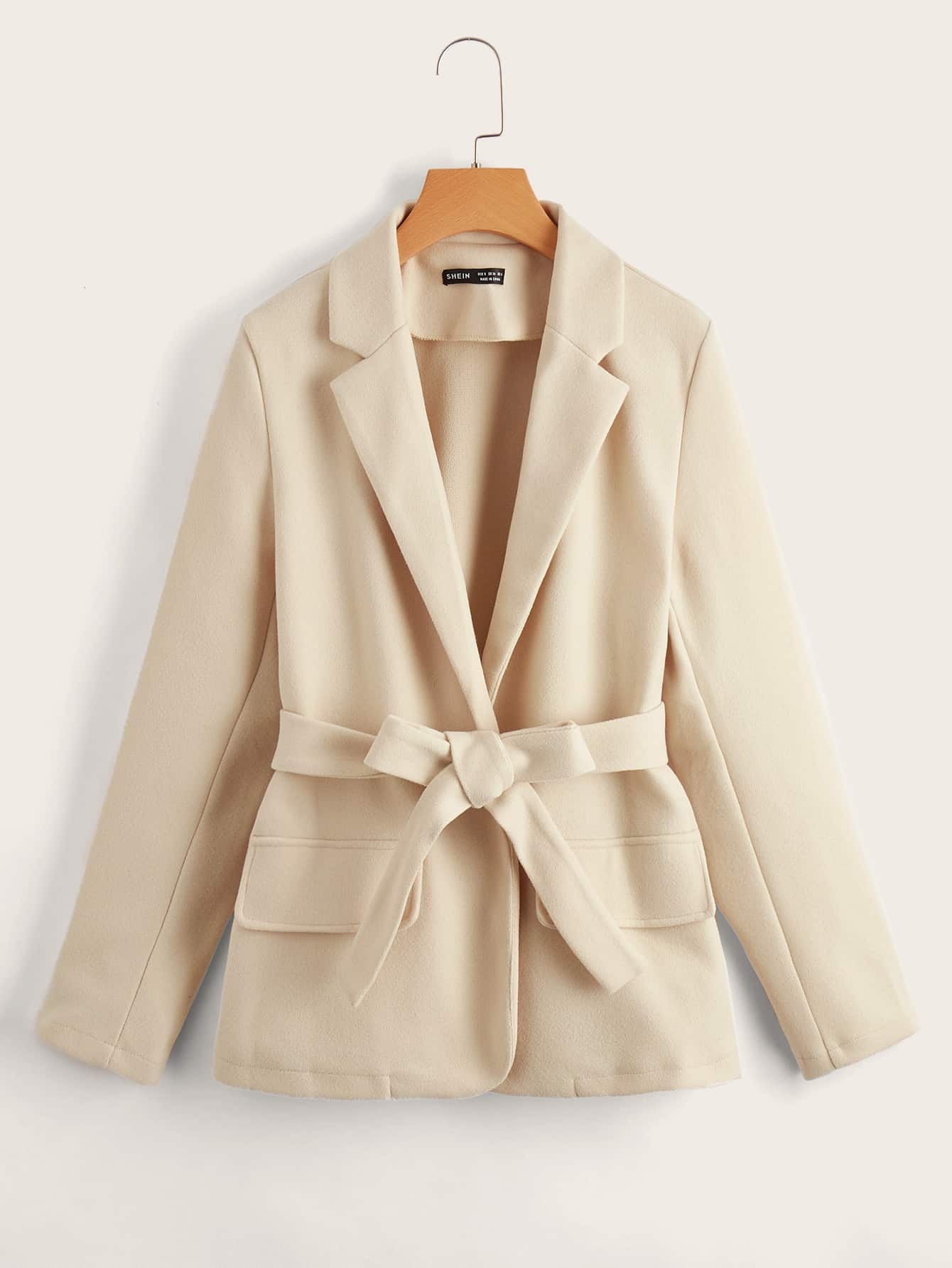 SHEIN Áo khoác ngoài nữ Thắt lưng màu trơn Thanh lịch - Màu be - Xem 1