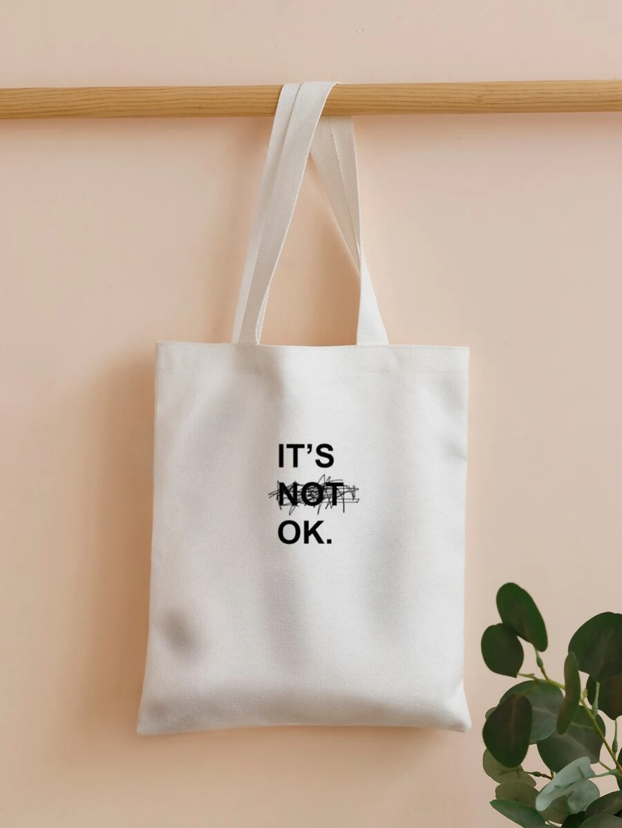 Large Capacity Letter Graphic Shopper Bag - White - View 1