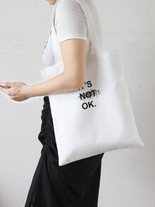 Large Capacity Letter Graphic Shopper Bag - White - View 2