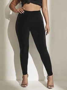 Flirla Plus Contrast Mesh Velvet Leggings - Black - View 3