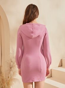 SHEIN 青少年女孩素色連帽連衣裙 - 藕粉色 - 查看 2