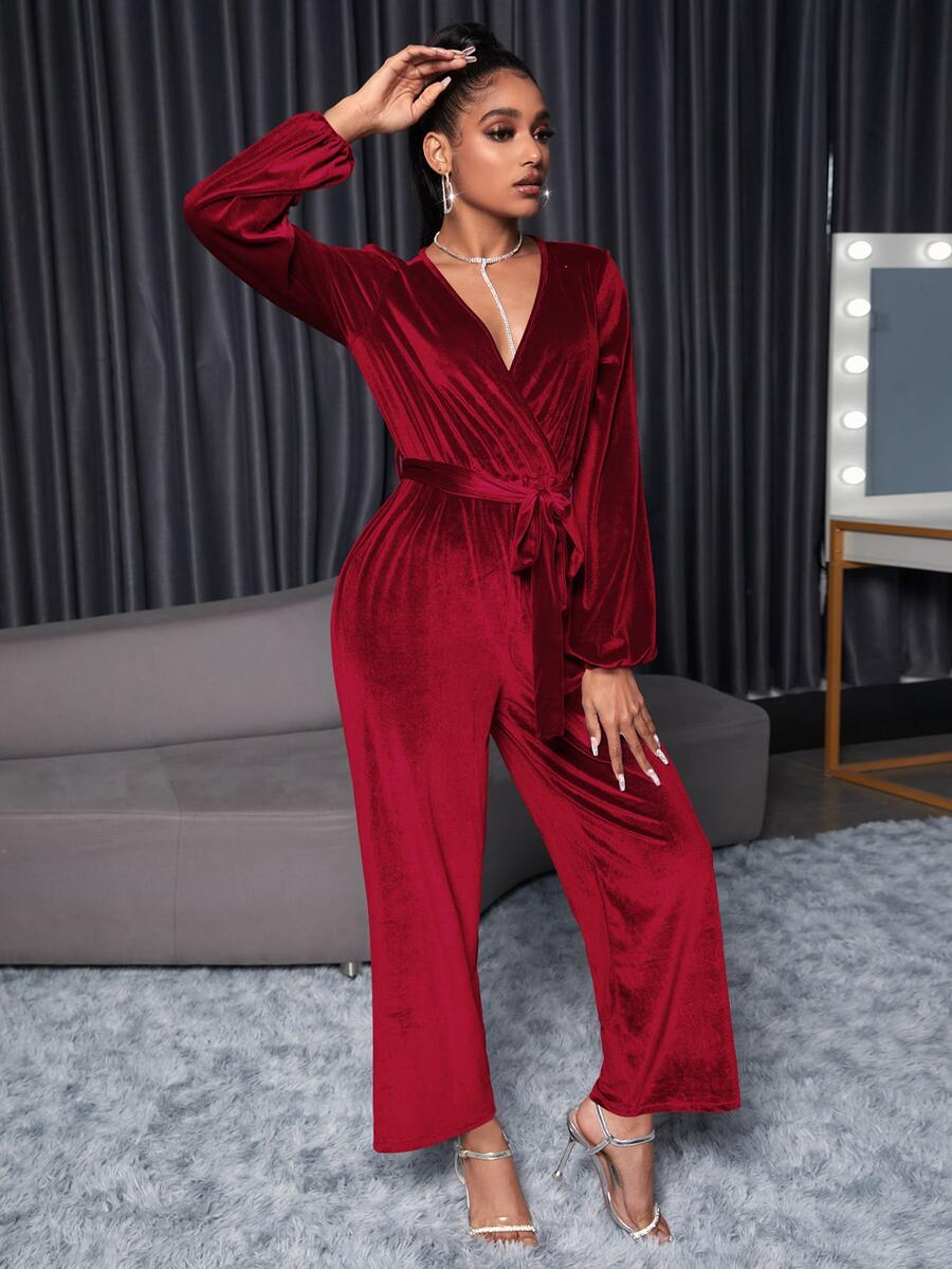 SHEIN SXY Áo liền quần nữ Thắt lưng Trọn gói màu trơn Hấp dẫn - Màu Đỏ Sâu - Xem 1