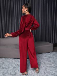 SHEIN SXY Áo liền quần nữ Thắt lưng Trọn gói màu trơn Hấp dẫn - Màu Đỏ Sâu - Xem 2