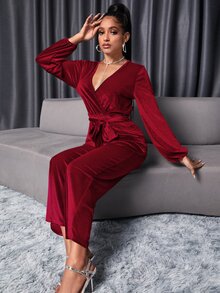 SHEIN SXY Áo liền quần nữ Thắt lưng Trọn gói màu trơn Hấp dẫn - Màu Đỏ Sâu - Xem 5