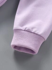 SHEIN Young Girl Slogan & Butterfly Print Contrast Collar Drop Shoulder Sweatshirt - Lilac Purple - View 6