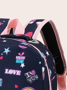 女孩獨角獸圖案大容量書包 - 藏蓝色 - 查看 3