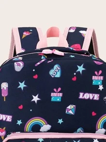 女孩獨角獸圖案大容量書包 - 藏蓝色 - 查看 4