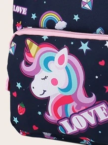 女孩獨角獸圖案大容量書包 - 藏蓝色 - 查看 6
