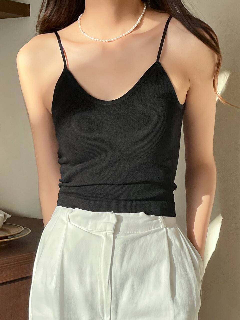 Solid Ribbed Knit Cami Top