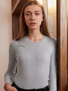 MOTF PREMIUM 100% MERINO WOOL SLIM RIBBED JUMPER - Light Grey - View 1