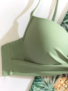 SHEIN Swim Summer Beach 3packs Plant Print Push Up Bikini & Kimono - Green - View 4