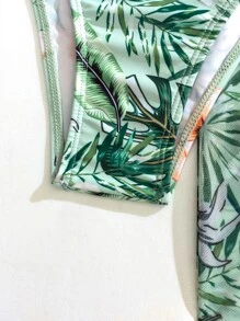 SHEIN Swim Summer Beach 3packs Plant Print Push Up Bikini & Kimono - Green - View 7