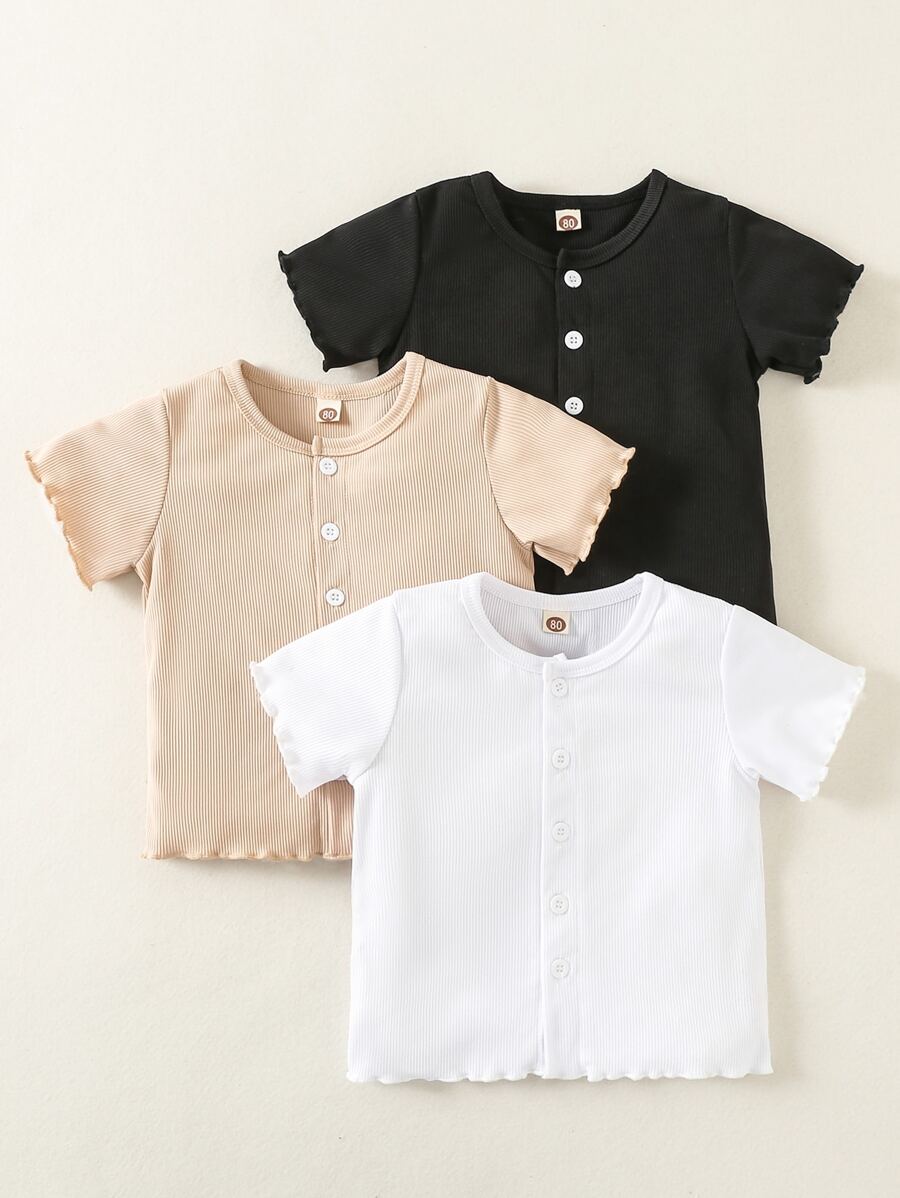 Baby 3pcs Lettuce Trim Button Up Top - Multicolor - View 1