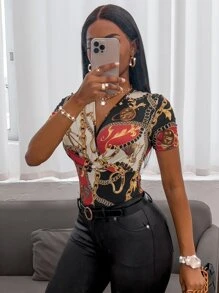 SOLERSUN 随机巴洛克和链条印花 T 恤图案 T 恤女士上衣 - 彩色 - 查看 5