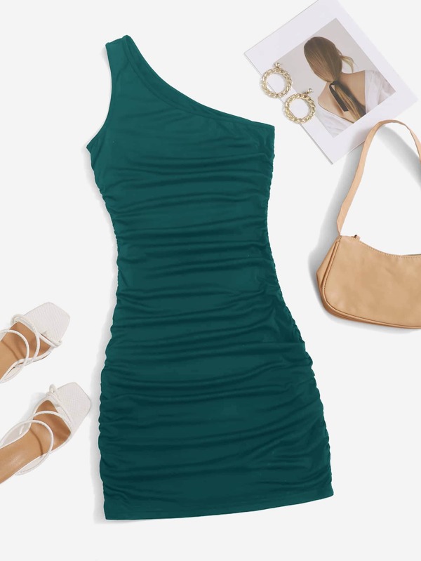Chiquease One Shoulder Ruched Bodycon Dress