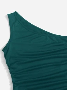Chiquease One Shoulder Ruched Bodycon Dress - Green - View 4