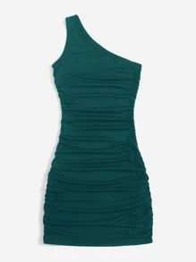 Chiquease One Shoulder Ruched Bodycon Dress - Green - View 5