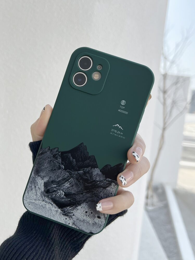 山景山脈柔軟TPU手機殼，具有防摔功能，適用於iPhone 11，iPhone 13，iPhone 14 Pro Max - 墨綠色 - 查看 1