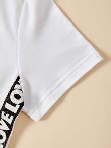 Girls Contrast Letter Tape Tee & Mesh Overlay Shorts - White - View 4