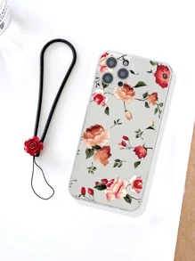 花卉圖案附帶繩子透明手機殼 - 彩色 - 查看 1