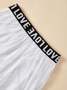 Girls Contrast Letter Tape Tee & Mesh Overlay Shorts - White - View 5