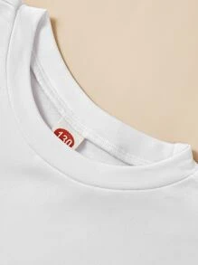 Girls Contrast Letter Tape Tee & Mesh Overlay Shorts - White - View 6