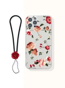 花卉圖案附帶繩子透明手機殼 - 彩色 - 查看 4