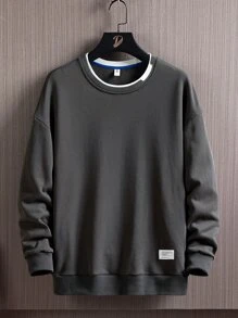 Men Letter Patched Sweatshirt - Dark Grey - View 1