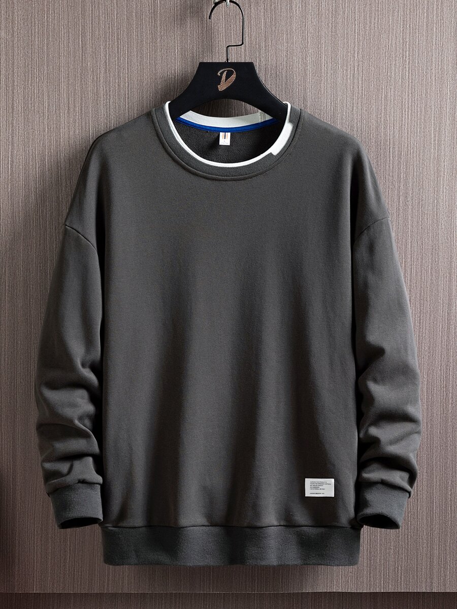 Men Letter Patched Sweatshirt - Dark Grey - View 1