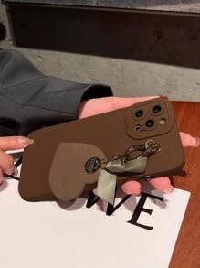 Plain Phone Case  With Heart Pendant - Brown - View 2