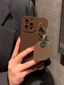 Plain Phone Case  With Heart Pendant - Brown - View 3