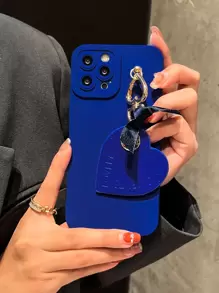 Vỏ điện thoại trơn có mặt dây chuyền trái tim - Xanh đậm - Xem 1