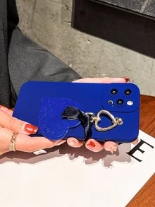 Vỏ điện thoại trơn có mặt dây chuyền trái tim - Xanh đậm - Xem 2