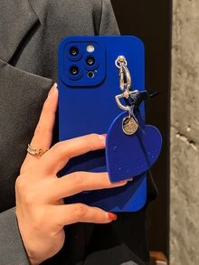 Vỏ điện thoại trơn có mặt dây chuyền trái tim - Xanh đậm - Xem 3