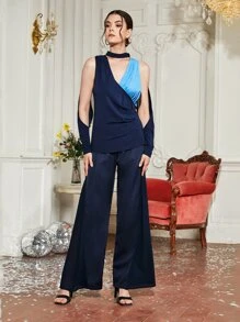 Felicis Keyhole Neck Colourblock Tee - Navy Blue - View 6