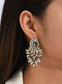 Rhinestone Decor Earrings - Gun Black - View 1