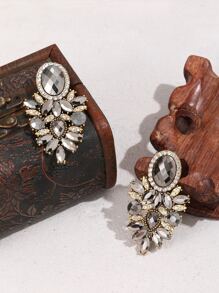 Rhinestone Decor Earrings - Gun Black - View 3