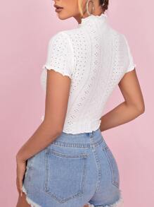 SHEIN Essnce Camiseta ribete en forma de lechuga con abertura - Blanco - Ver 2